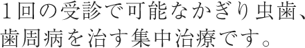 １回の受診で可能なかぎり虫歯、歯周病を治す集中治療です。